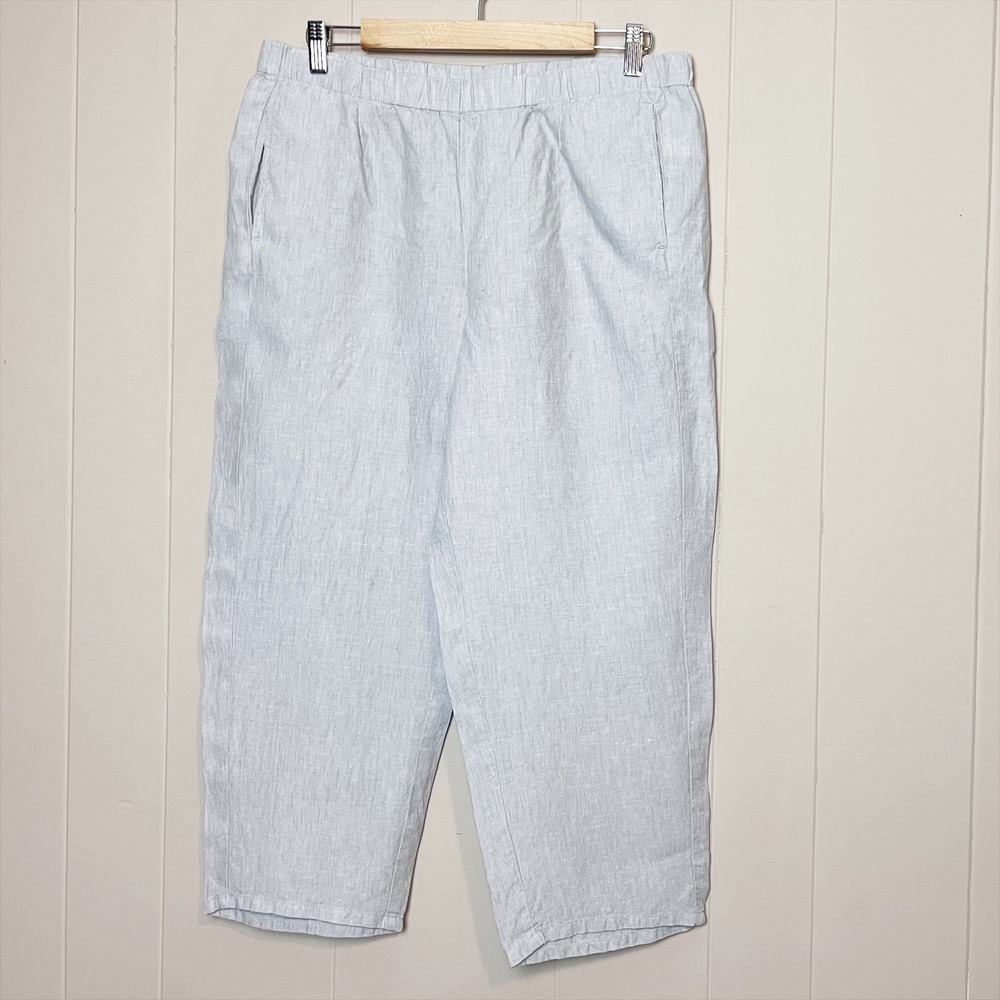 J.Jill Love Linen Gray Cropped Wide Leg Pants Medium pull-on‎ lagenlook coastal - Picture 10 of 10